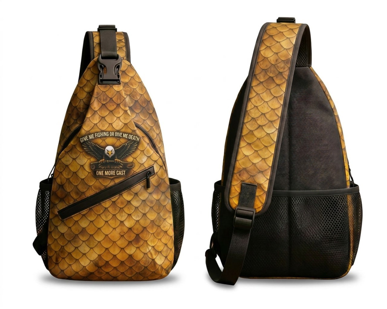 ONE MORE CAST Sling Pack – Eagle/Fish Scale Pattern – Oxford Crossbody