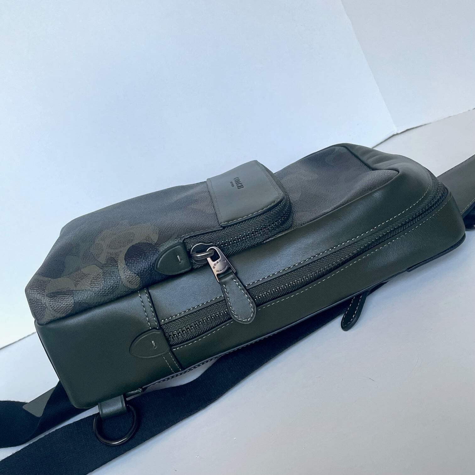 Coach Gotham Pack Sling CAF37 Camo Green Signature Leather Crossbody