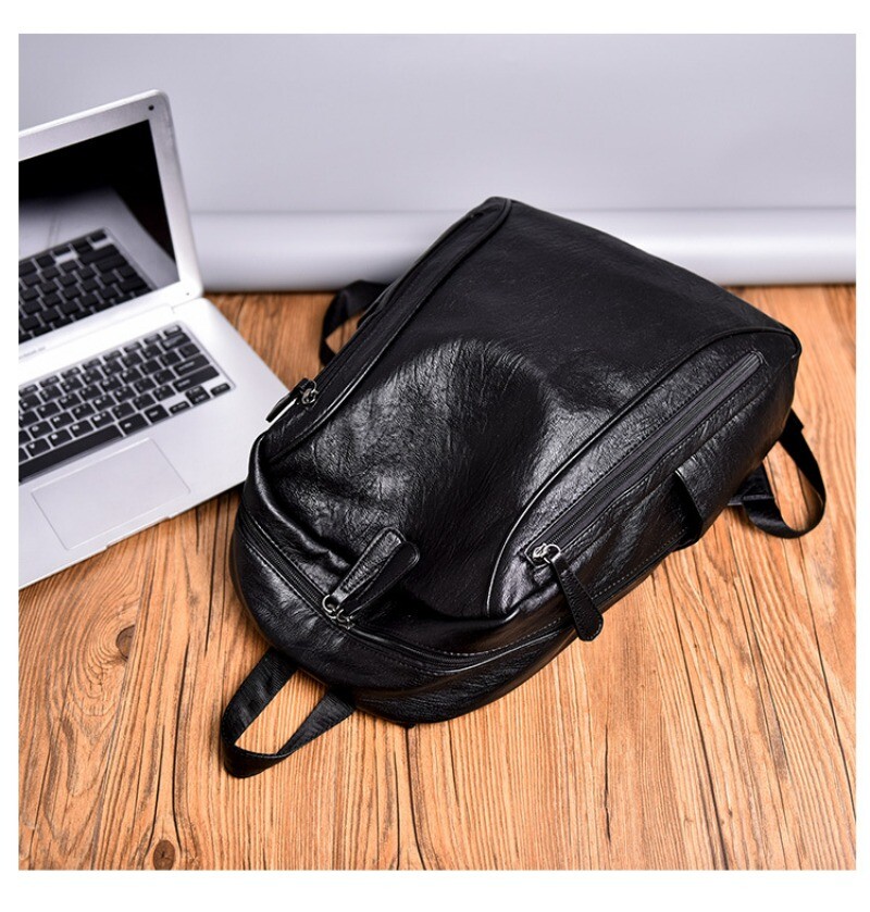 Men’s Large Capacity Leather Backpack, Soft Leather Travel Work Bag Leisure Bag