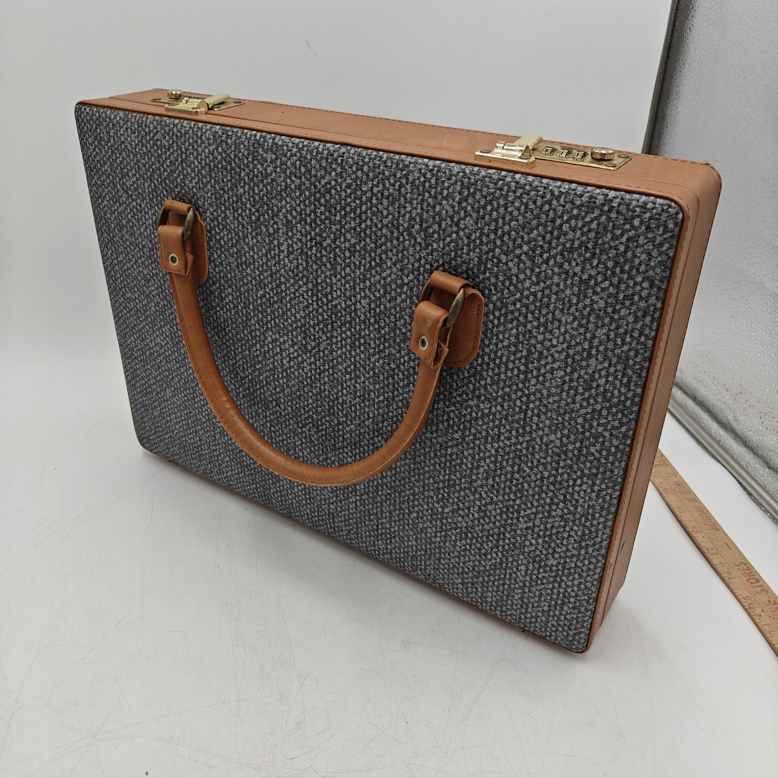 VTG Tweed & Belting Leather Hartmann Style Briefcase Laptop Case Hard Sided EUC