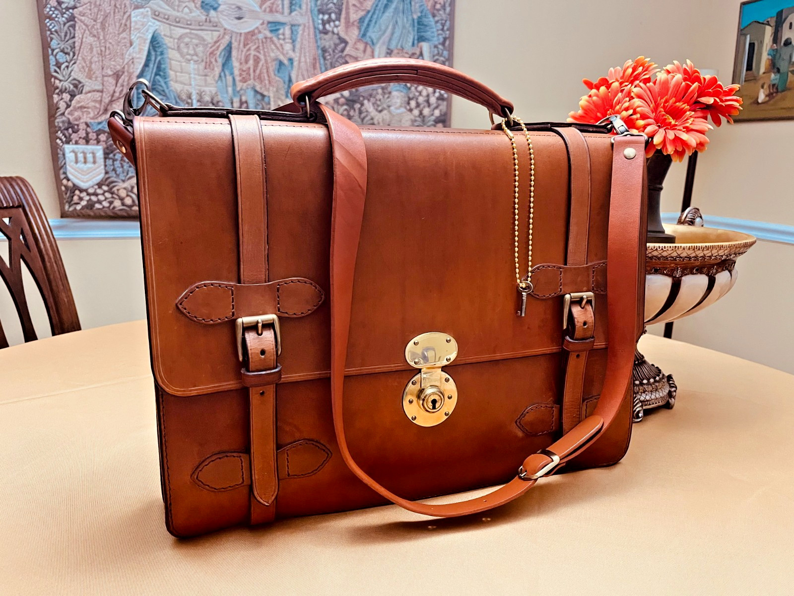 MACKENZIE “OFFICERS” Tan Bridle Leather Briefcase / Messenger Bag – SCOTLAND
