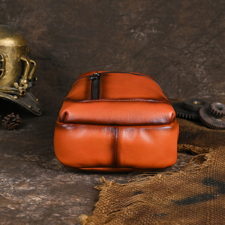 Top Cowhide Leather Sling Backpack, Men‘s Crossbody Chest Bag Causal Daypack