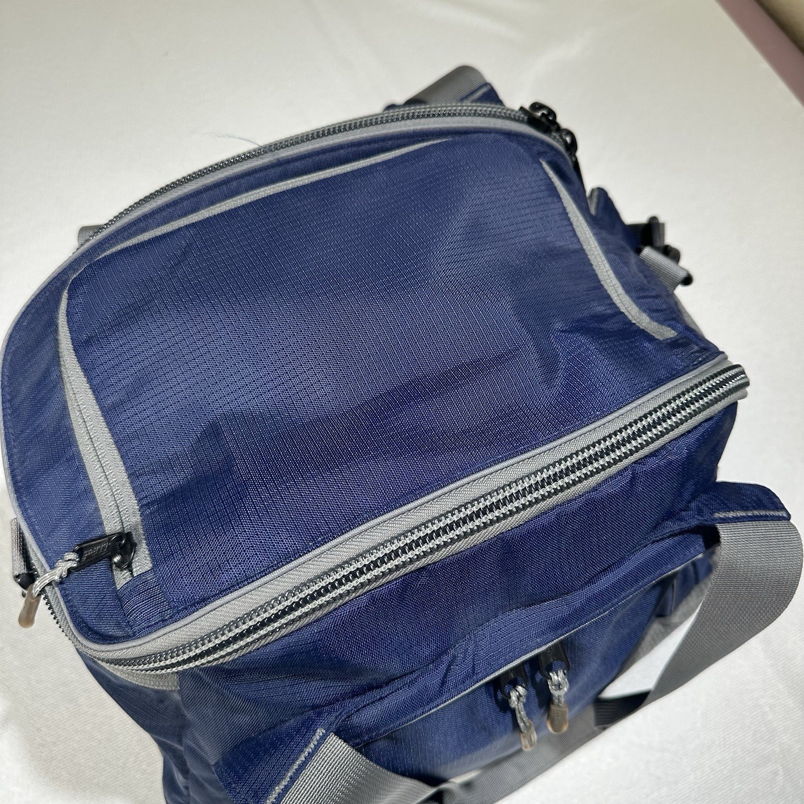 LL Bean Adventure Duffle Small Travel Bag Blue & Grey Cooler w insulated Pocket