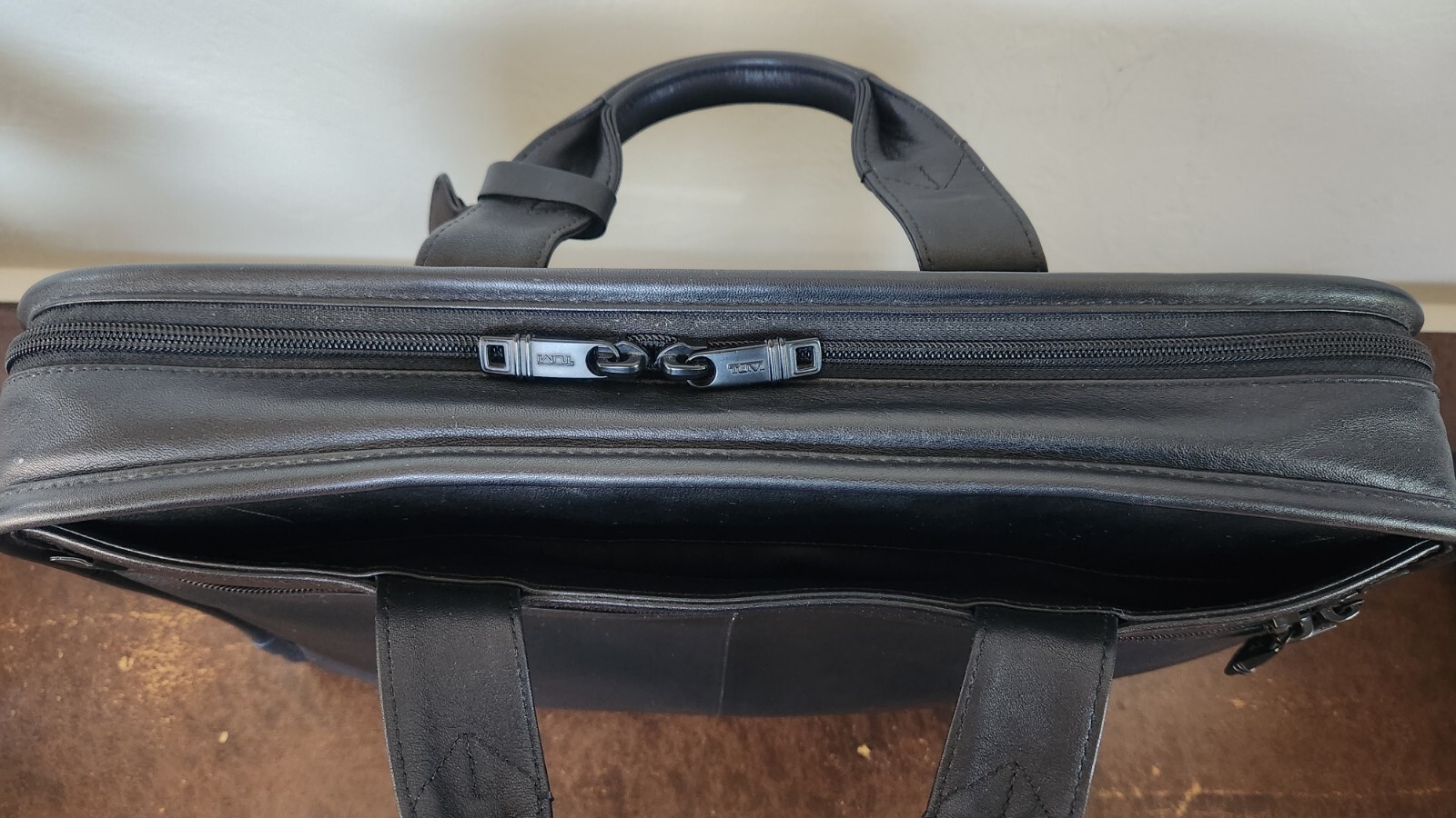 Tumi Alpha Black Leather Laptop Briefcase