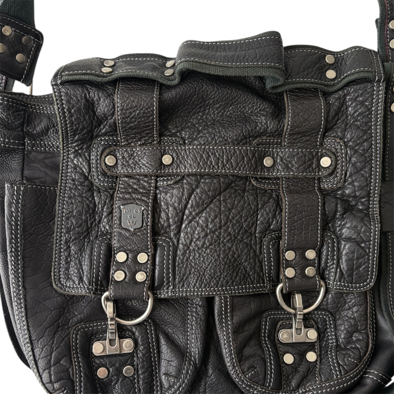 DIESEL Vintage Leather Messenger Bag Black Harness Avant Garde Industrial Biker