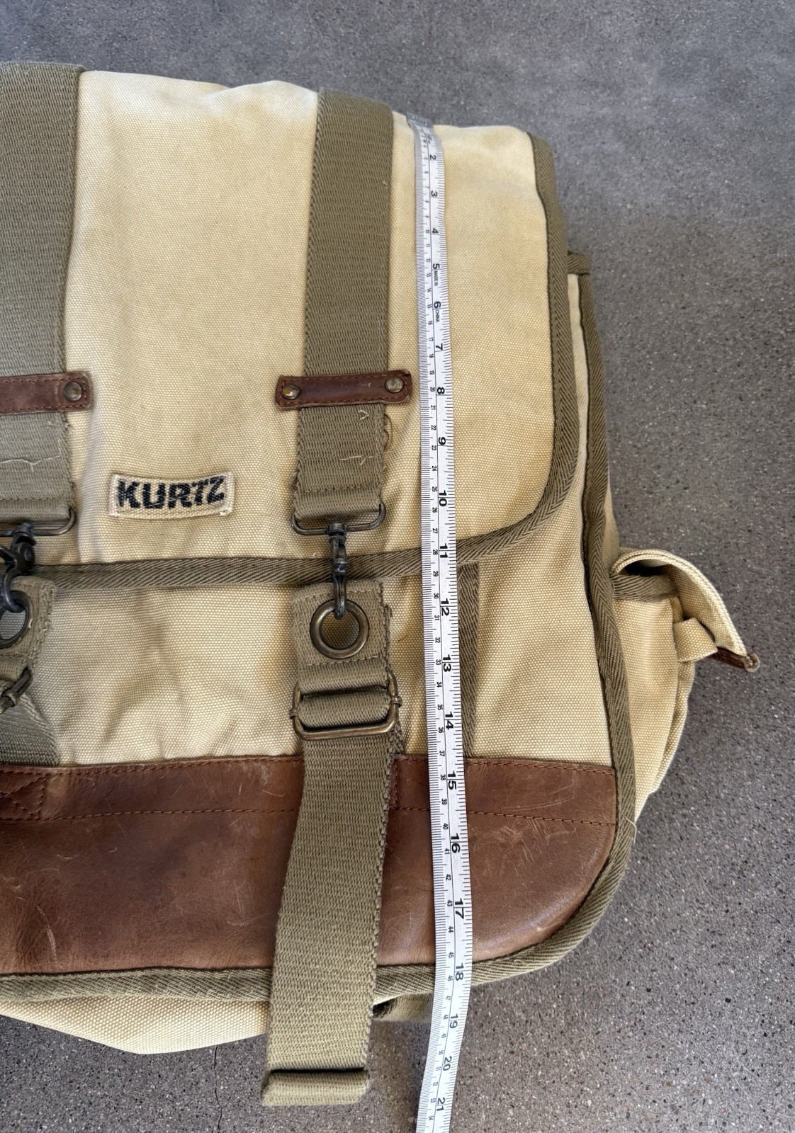 A. Kurtz Maplewood Courier Backpack Cotton Canvas Military Rucksack Leather Trim