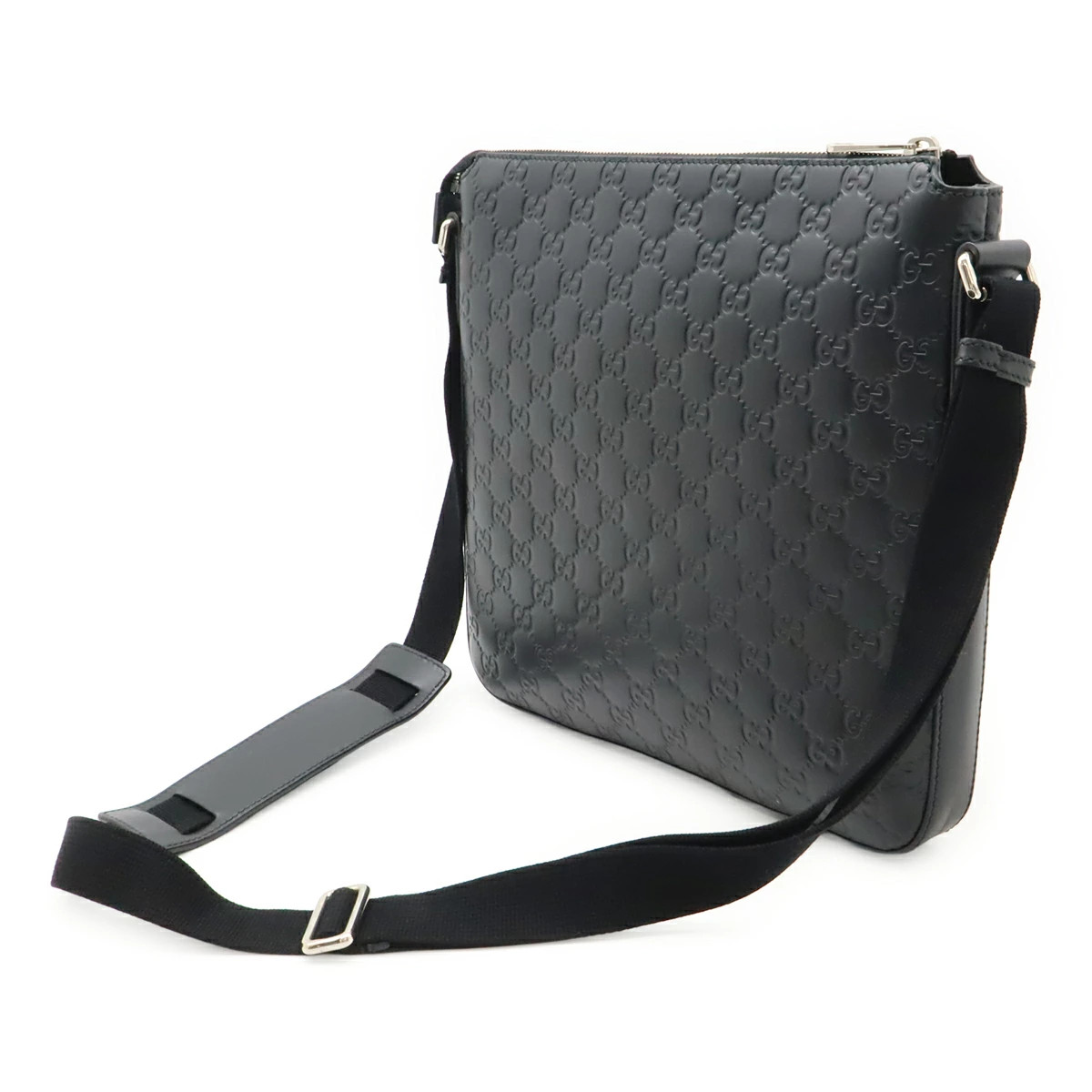 Gucci Guccissima Shoulder Bag diagonal leather black silver hardware 406408 Used