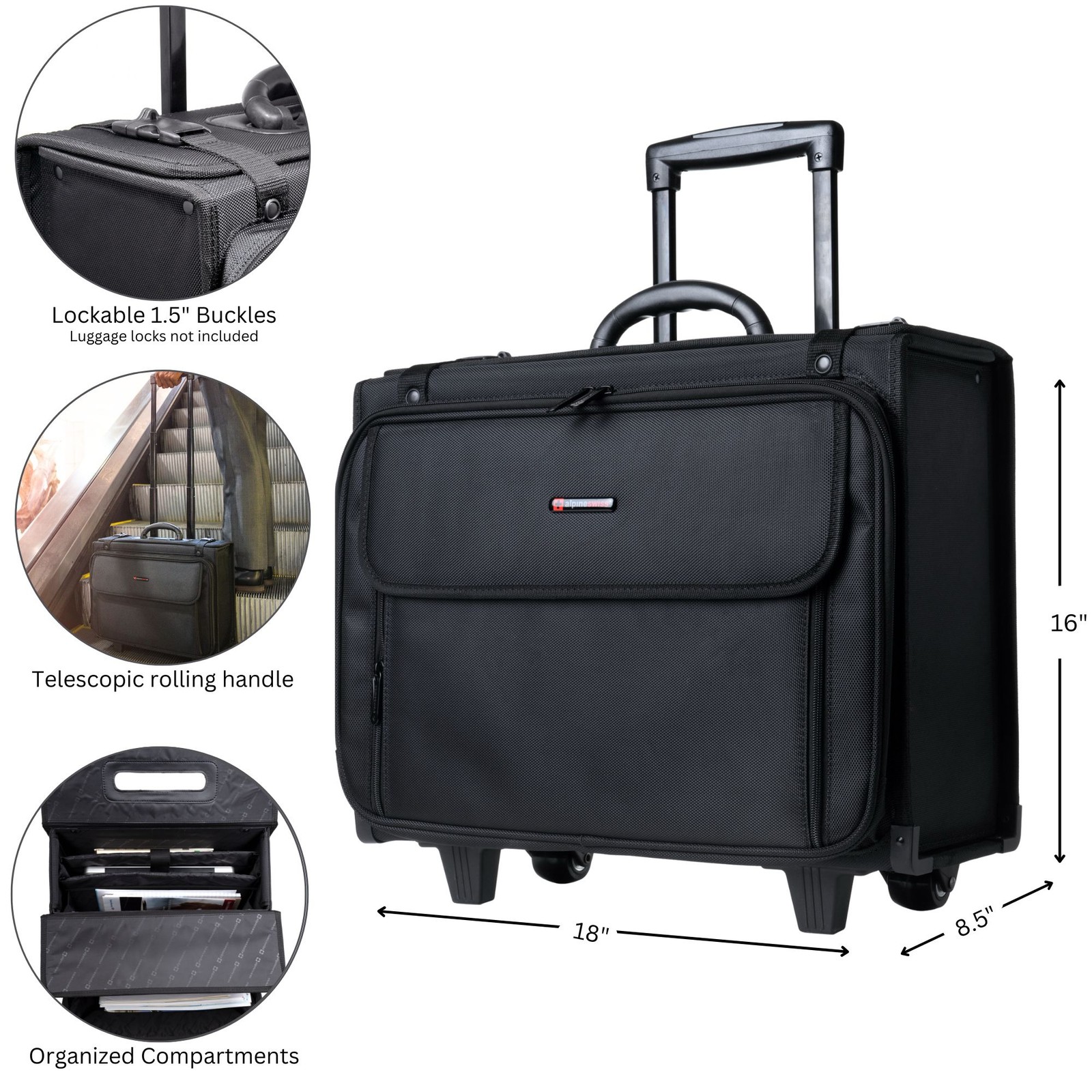 Alpine Swiss Rolling Briefcase Laptop Bag For Men Women Hard Side Catalog Case