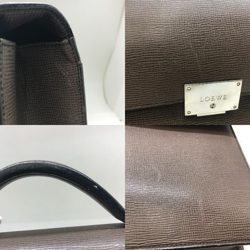LOEWE Leather Briefcase Brown Business Bag Logo Authentic Men’s From JP