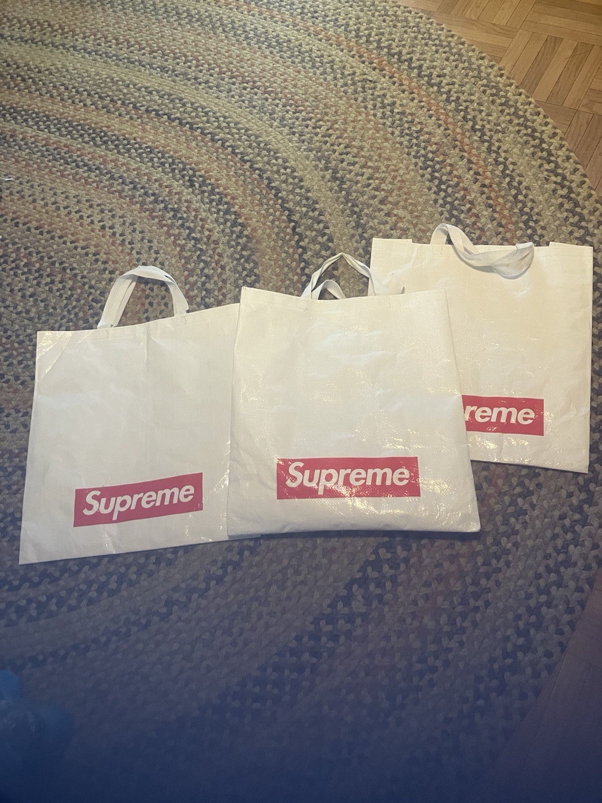3 Supreme Large Polyurethane and Colton Handled Result Bags Pre Owned