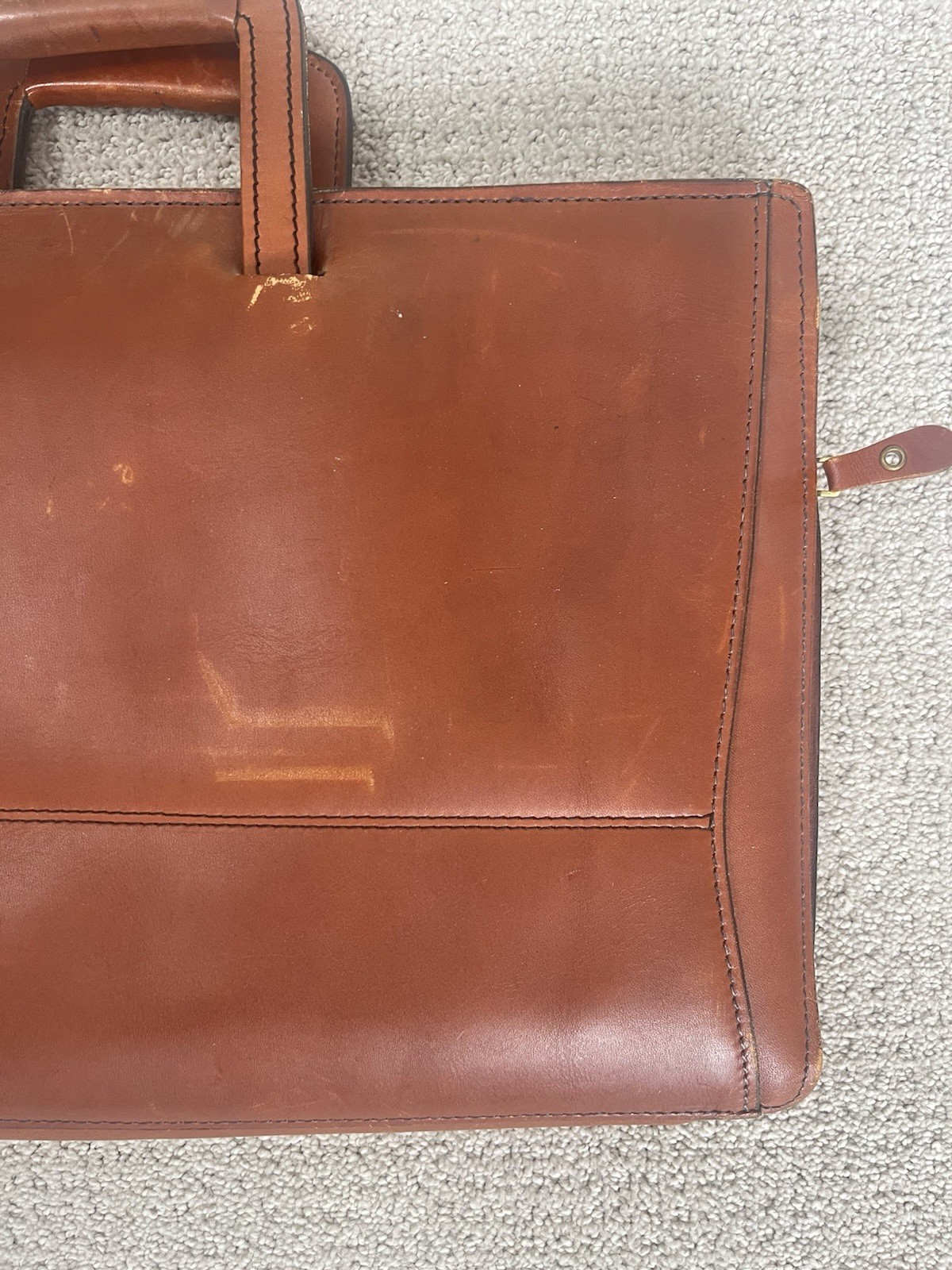 Schlesinger Brothers Briefcase Saddle Leather Vintage USA Slide Handle