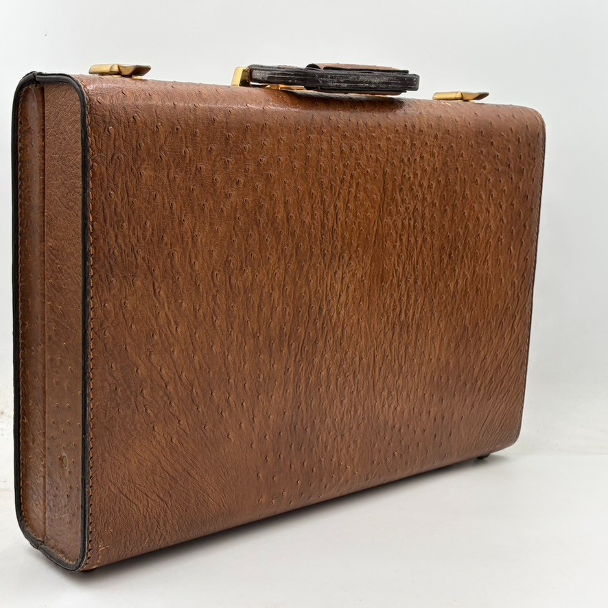 Vintage ATLAS Brown Ta Full Quill Ostrich Attaché Briefcase Amiet Locks w/ Combo