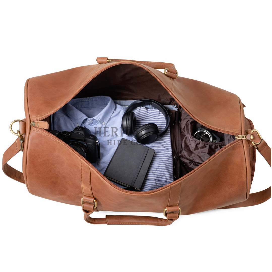 Brown Full Grain Leather Duffle Bag For Travel,Gym,Leather Bag For Men