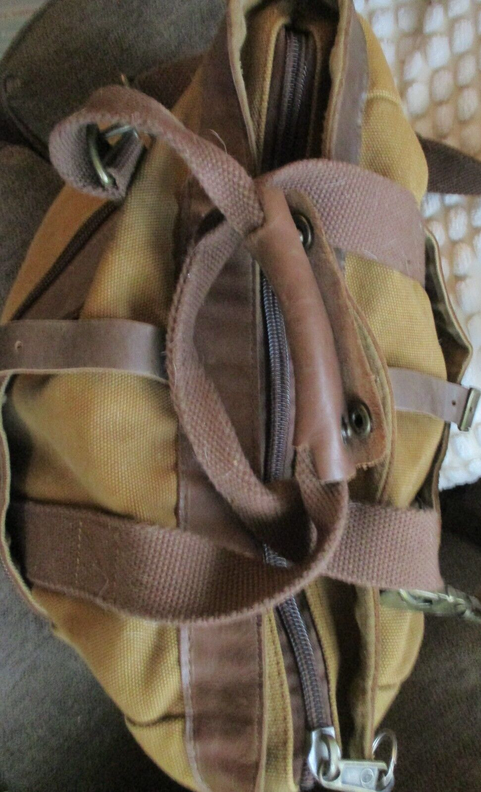 Duluth Trading Co Brown Leather & Firehose Canvas Large Tote – strap & handles