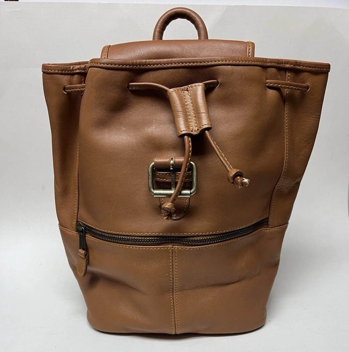 Vintage Marlboro Drawstring Buckle Leather Zip Backpack Purse Bag ~ Brown