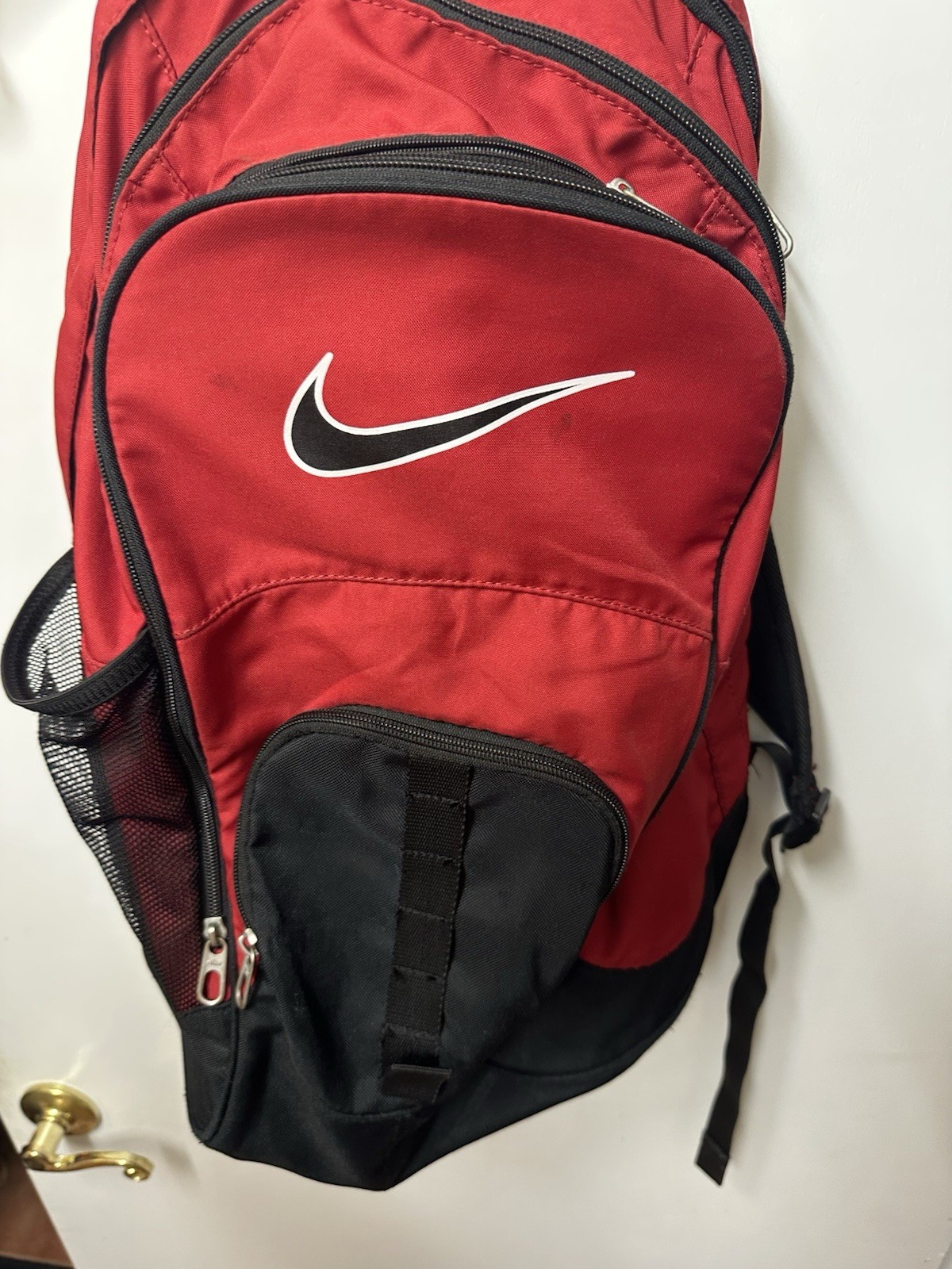 Nike Mesh Backpack Black Red Sports Training school Bag Swoosh Multi zip pockets