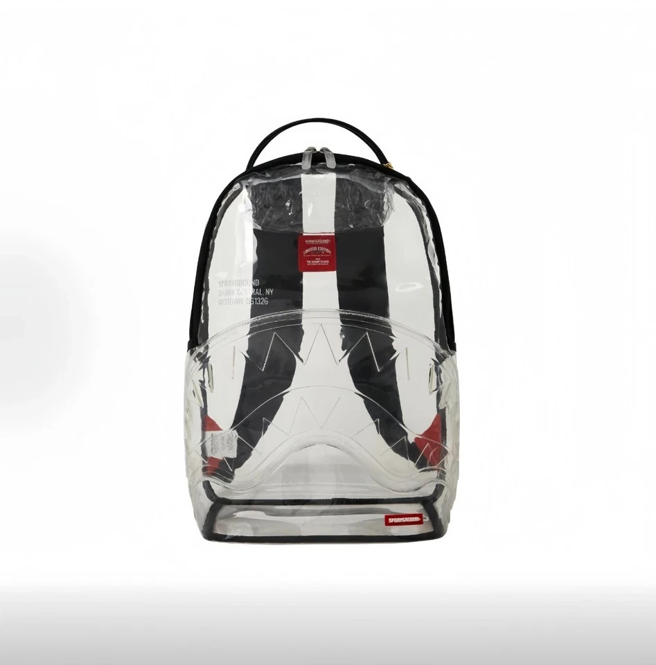 100% Clear PVC SchoolBag Sprayground Transparent Shark Central Large Backpack