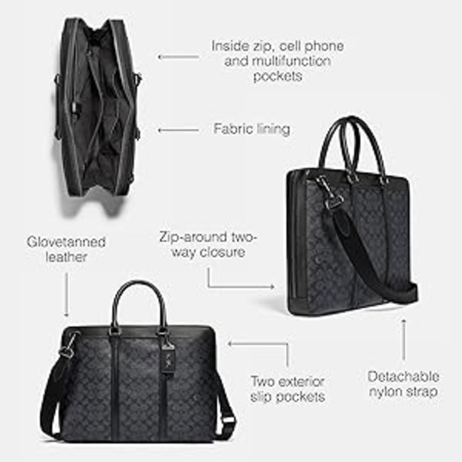 COACH Signature Metropolitan Slim Brief, Black/Charcoal, One Size