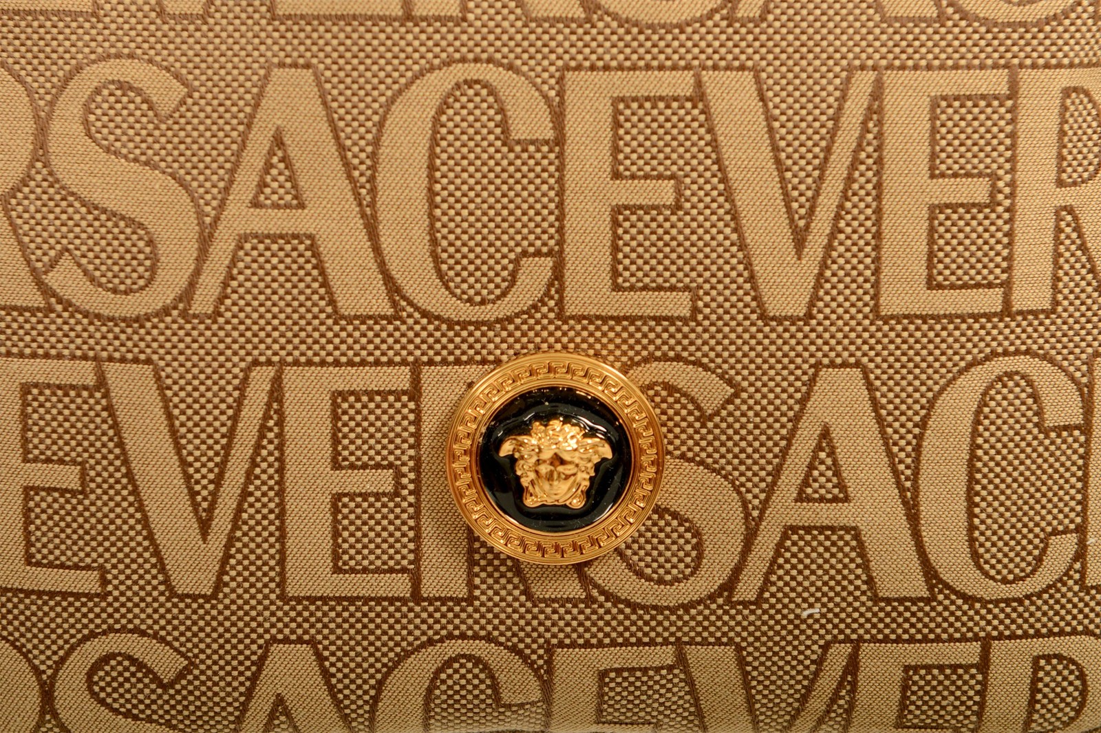 Versace Unisex Gold Medusa Logo Print Canvas Crossbody Shoulder Bag