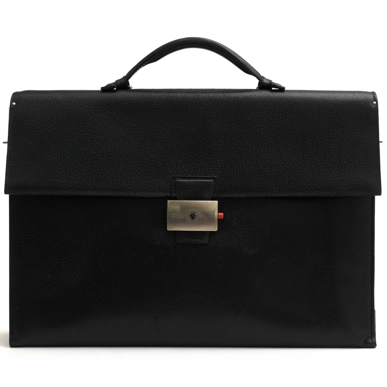 BALLY briefcase business bag Designer genuine leather black strap key missing