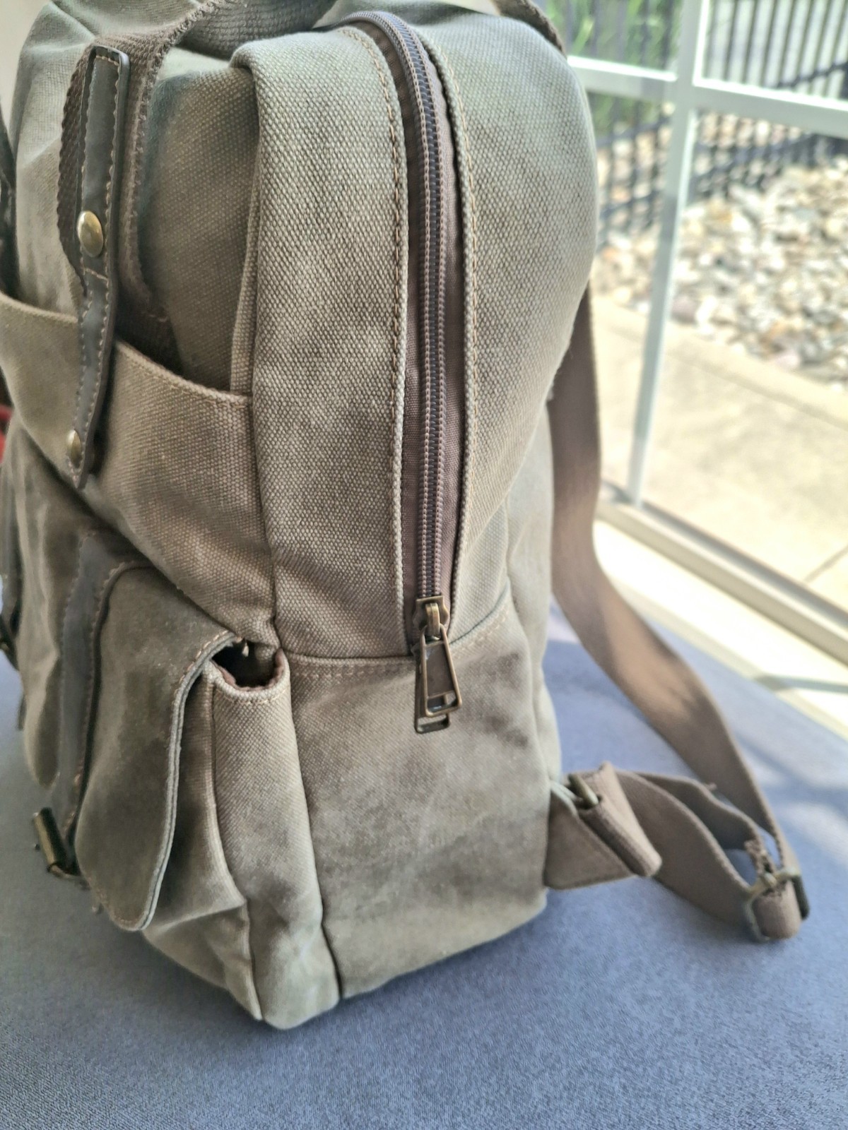 Cargoit Vtg Green Canvas Laptop Backpack Rucksack Leather Trim Magnetic Close