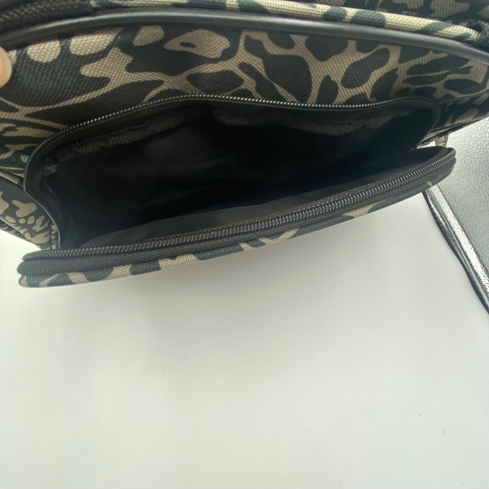 TAG Small Messenger Bag Grey Black Animal Print Canvas Crossbody
