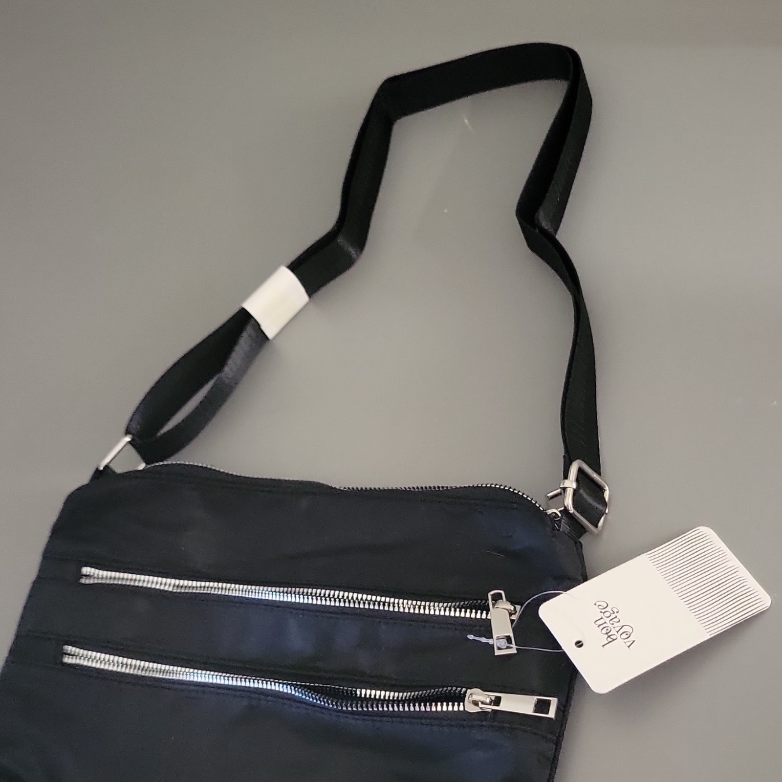 Born Concept Black Crossbody Bag Adjustable Strap Zip Closure Multiple Pockets