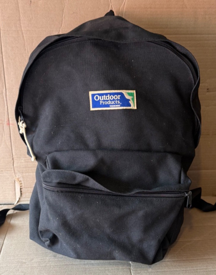 Vintage 90s USA Outdoor Products Black Backpack Day Pack Hiking School Bag