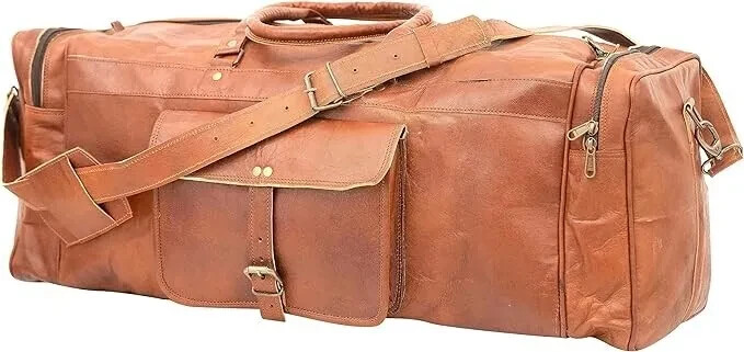 Leather duffle bags large 24 Inch Square Duffel Travel Gym Sports Overnight bag