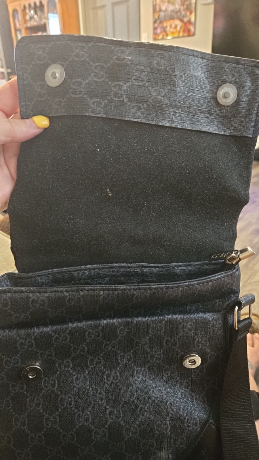 Gucci Black GG Monogram Crossbody Messenger Bag Green-Red Web Stripe