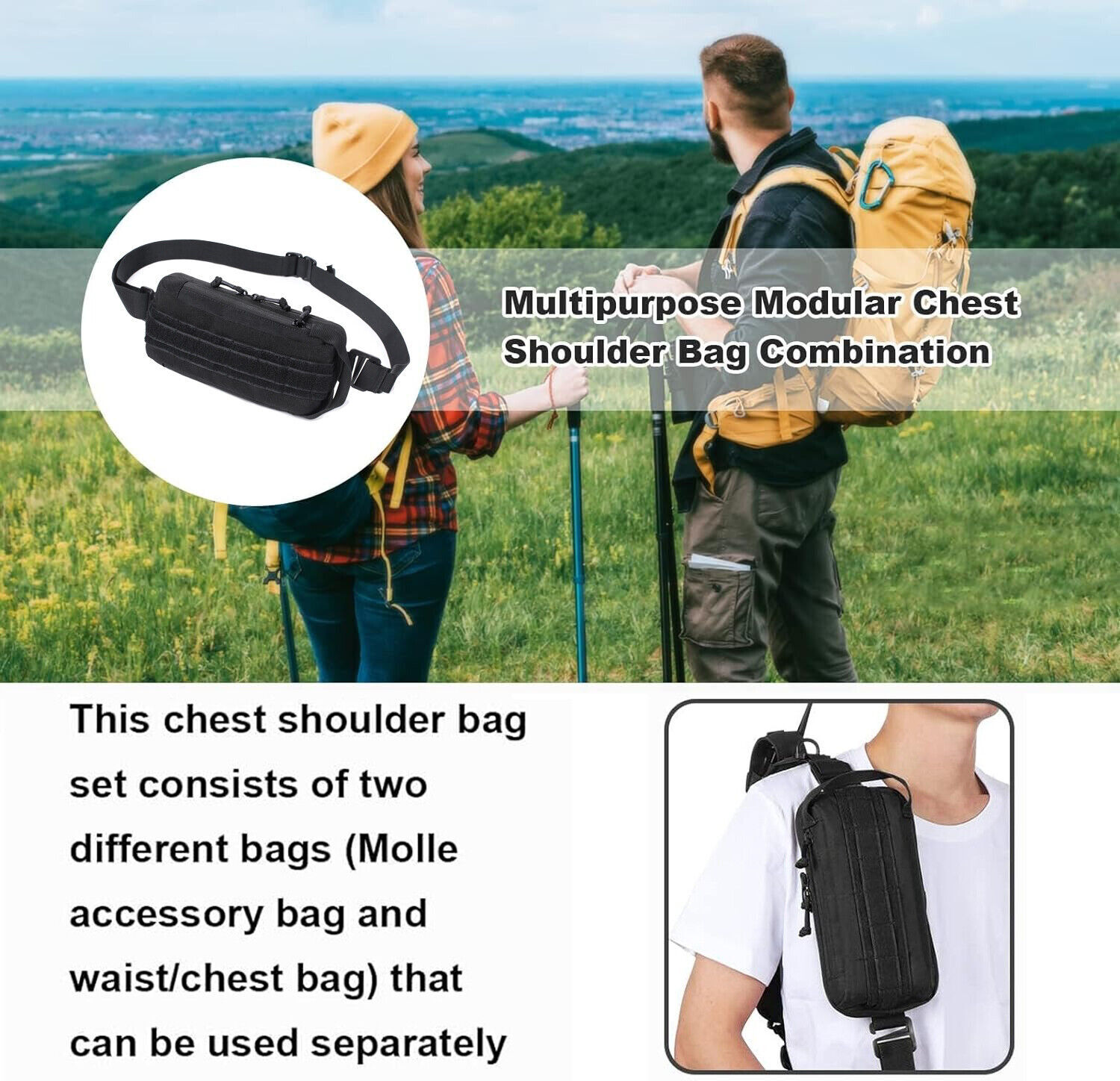 Tactical Compact Chest Pack Adjustable Shoulder Bag for Travel Outdoor Sports