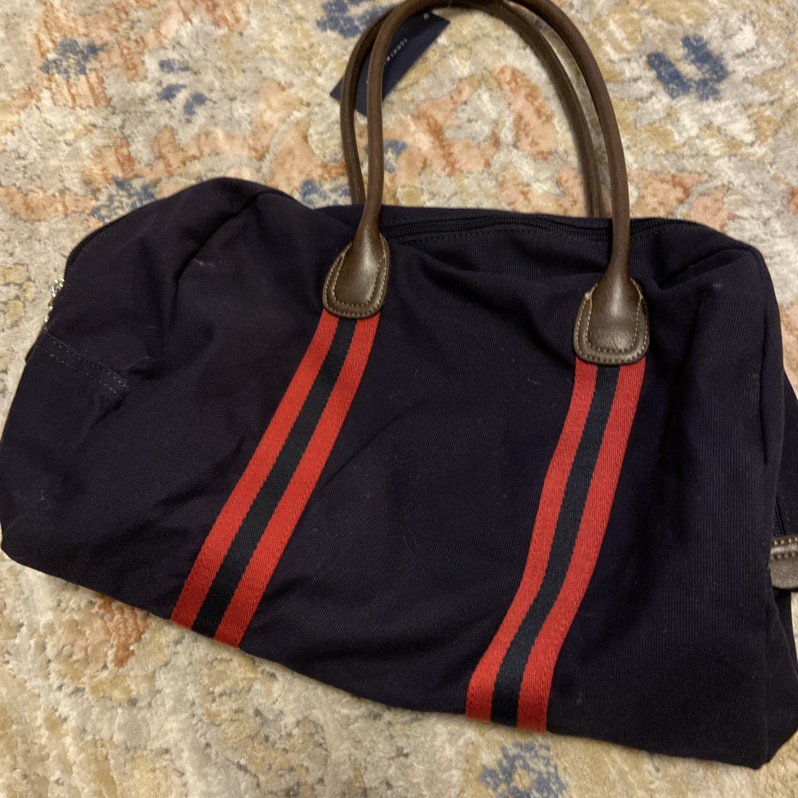 Tommy Hilfiger Weekender Duffle Bag Navy Unisex Canvas Blue Red Brown