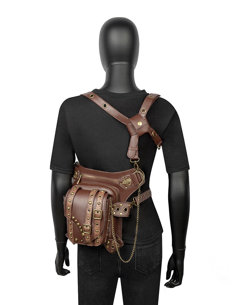 GEARDUKE Men Women Gothic Steampunk Crossbody Shoulder Leather waist Chest Bag