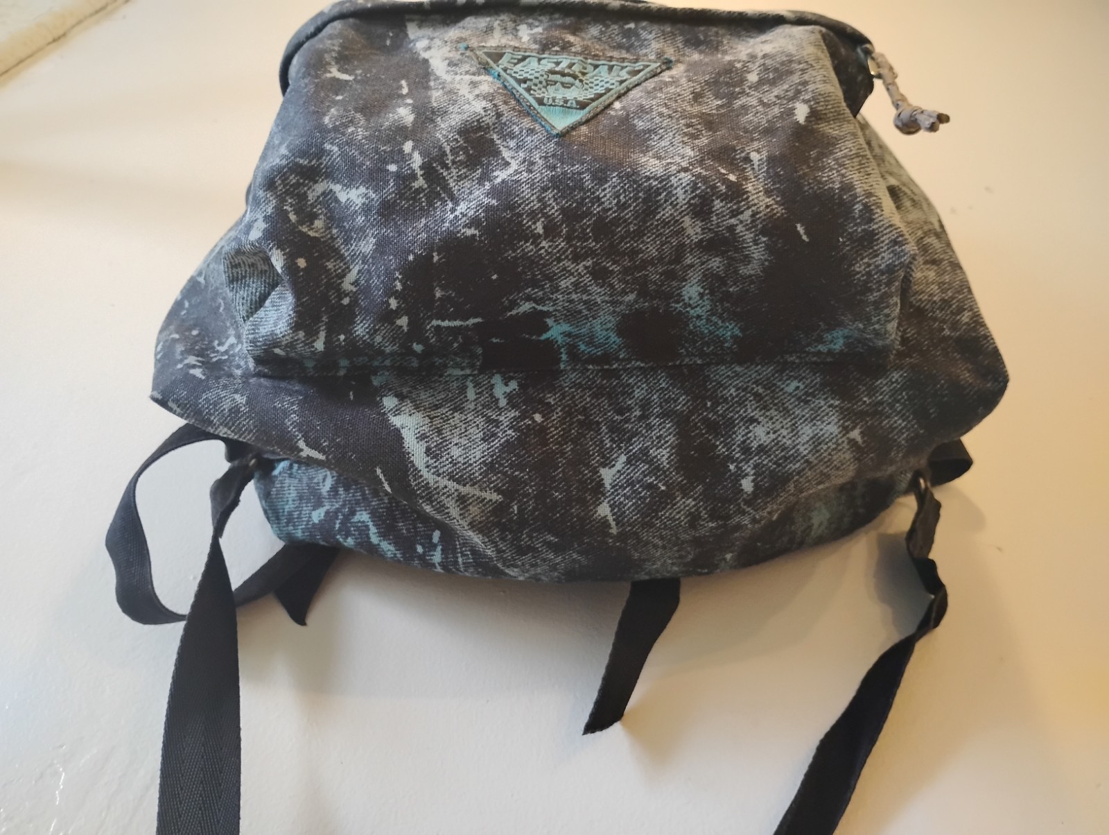 EASTPAK Backpack Made In USA Triangle Logo Acid Wash Neon Blue With Grey