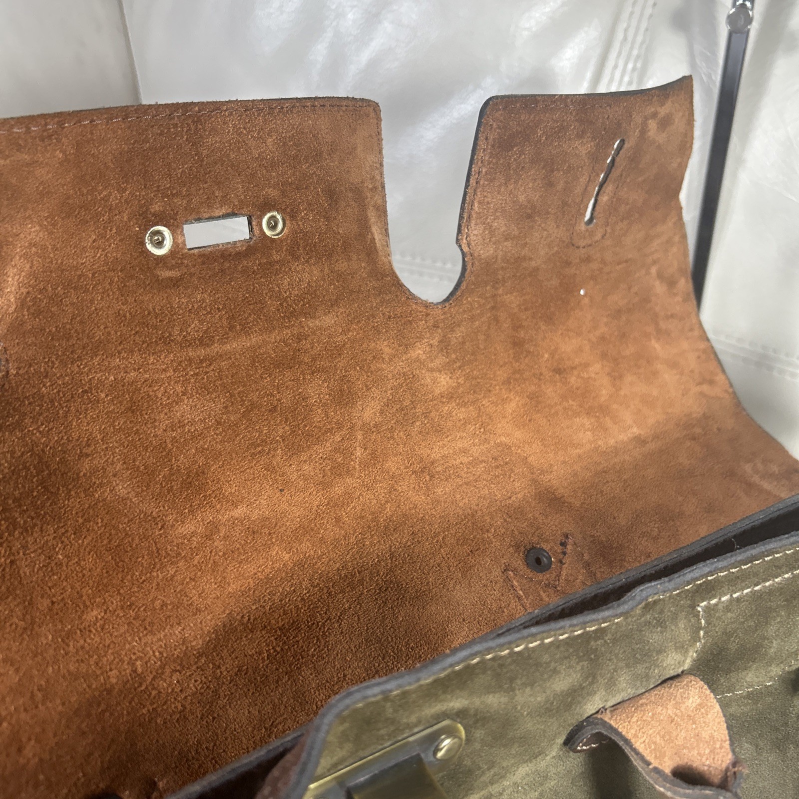 Weekender Overnight Bag Suede Green Brown Crossbody Argentina Free Ship!Rare!