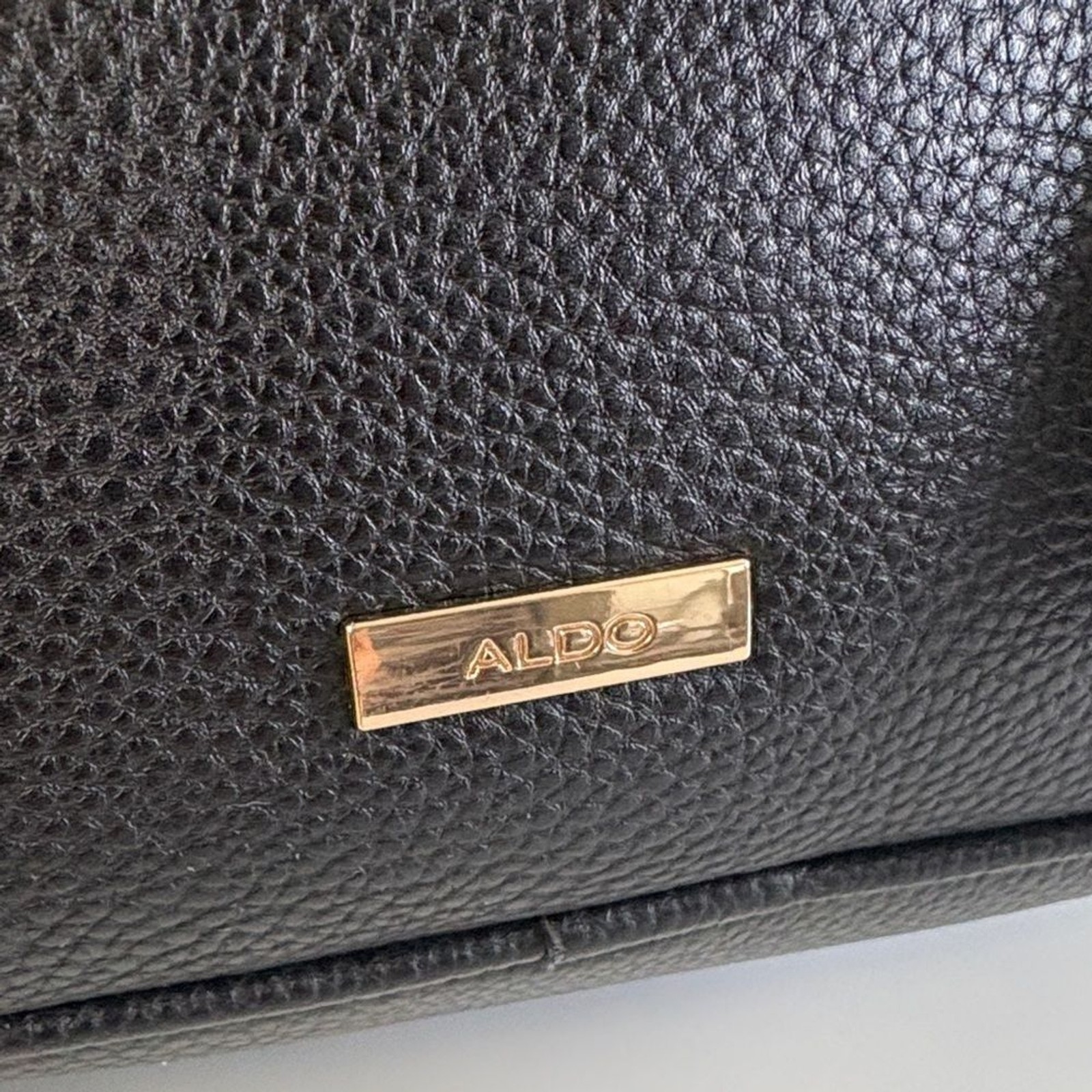 ALDO Black Pebbled Faux Leather Backpack Gold Zipper Minimalist Bag