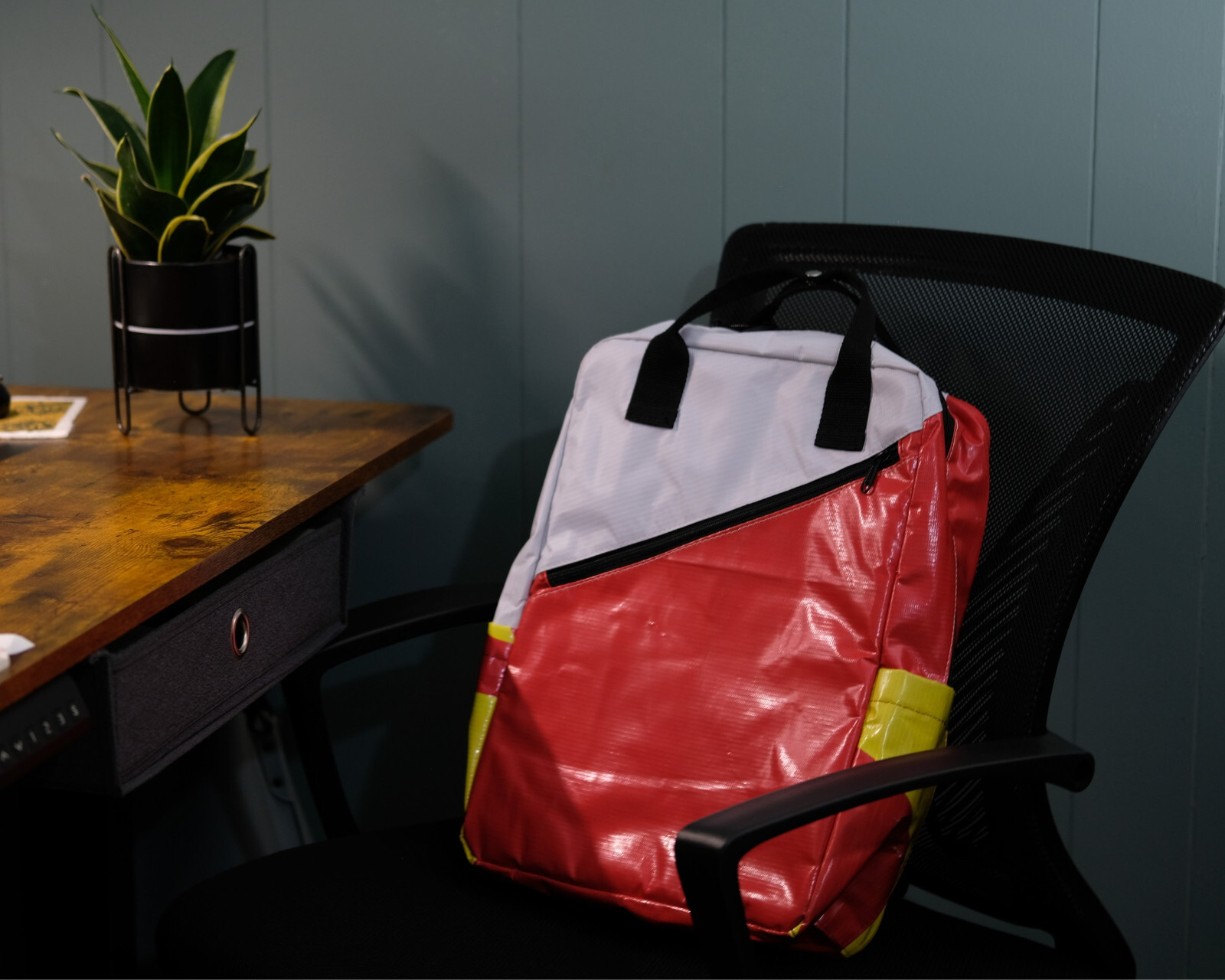 Recycled Backpack Unisex Red Upcycled Backpack Ecofriendly Urban Style