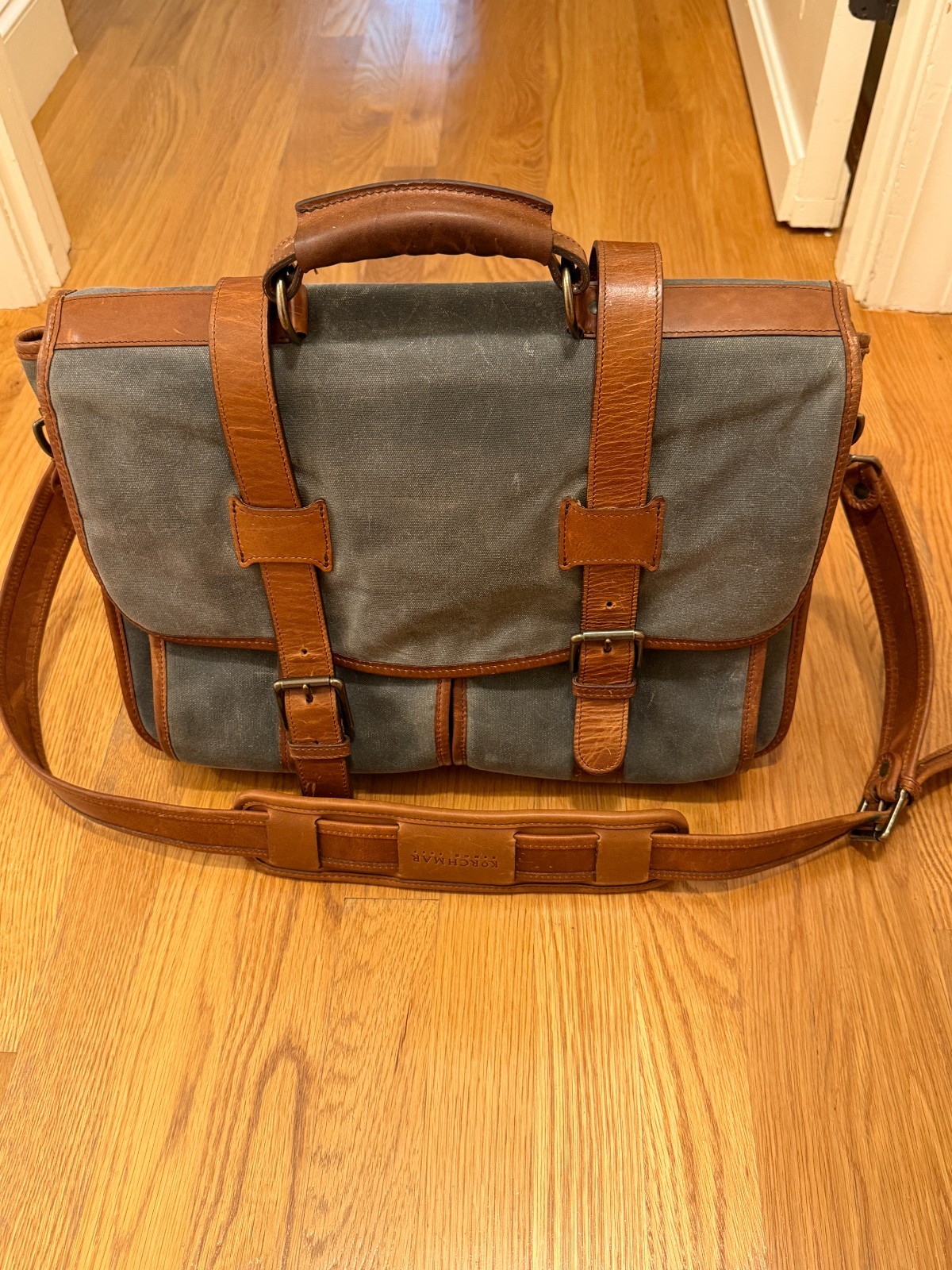 Korchmar Garfield Waxed Canvas Briefcase Bag Grey