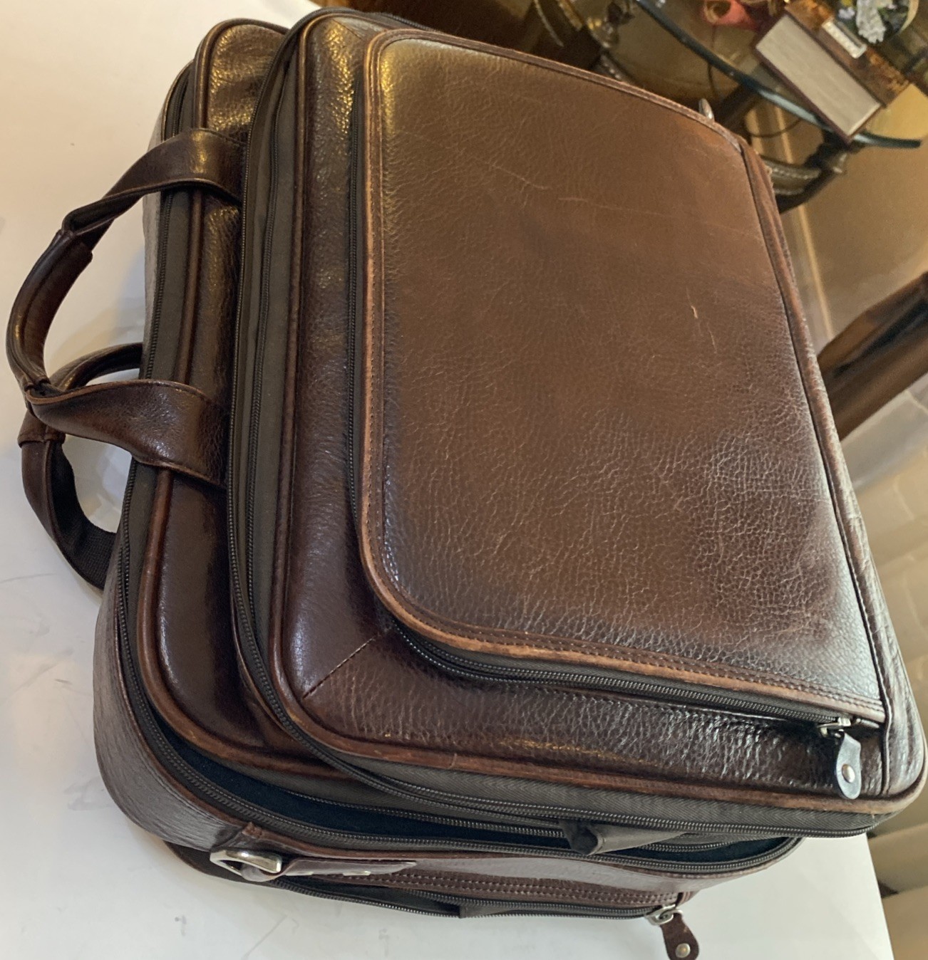 Vintage WILSON Genuine Leather Brown Travel Bag Expanding 5 Zipper Compartments