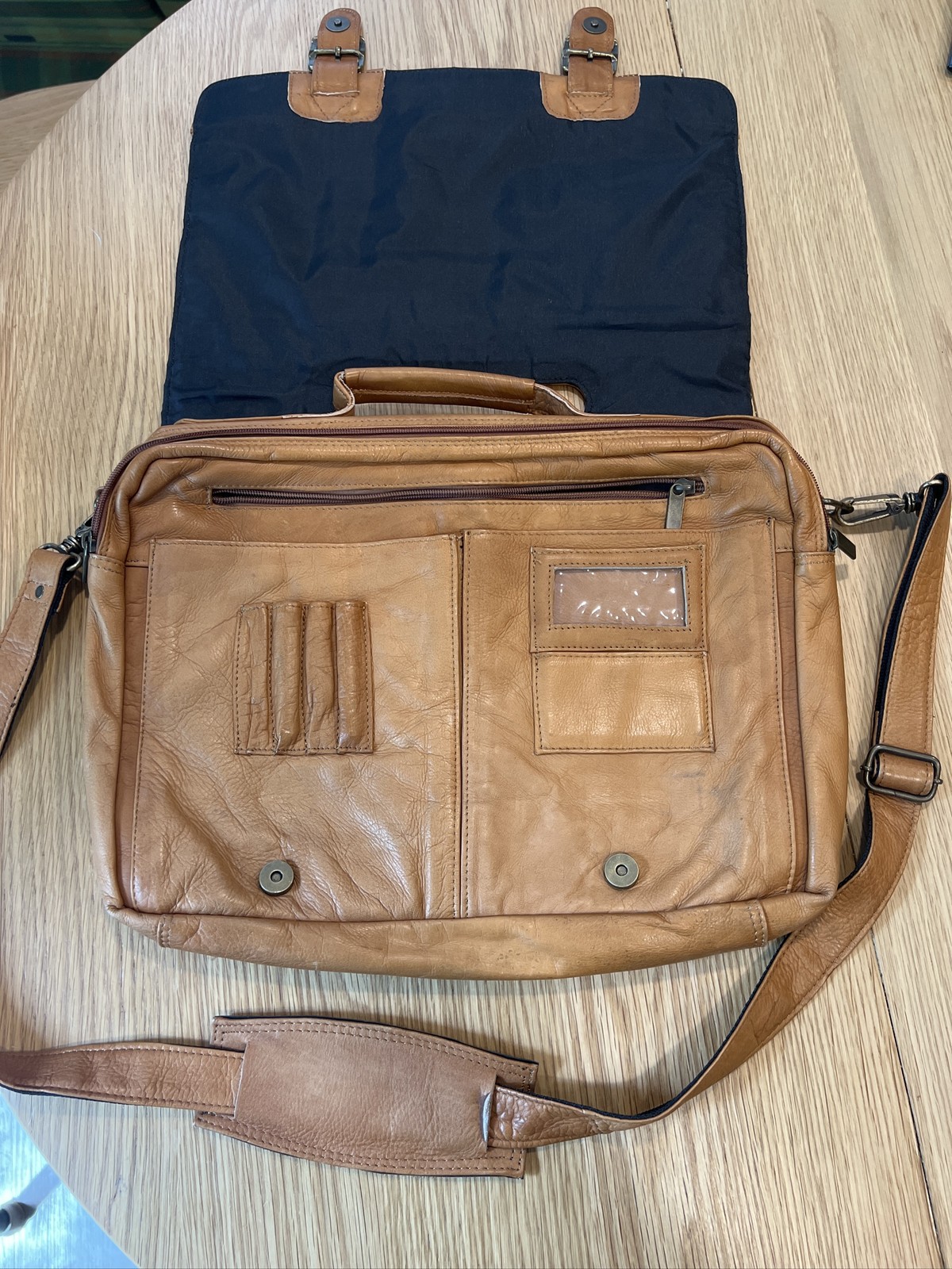PGA Professional Leather Messenger Bag Tan Shoulder Laptop Briefcase