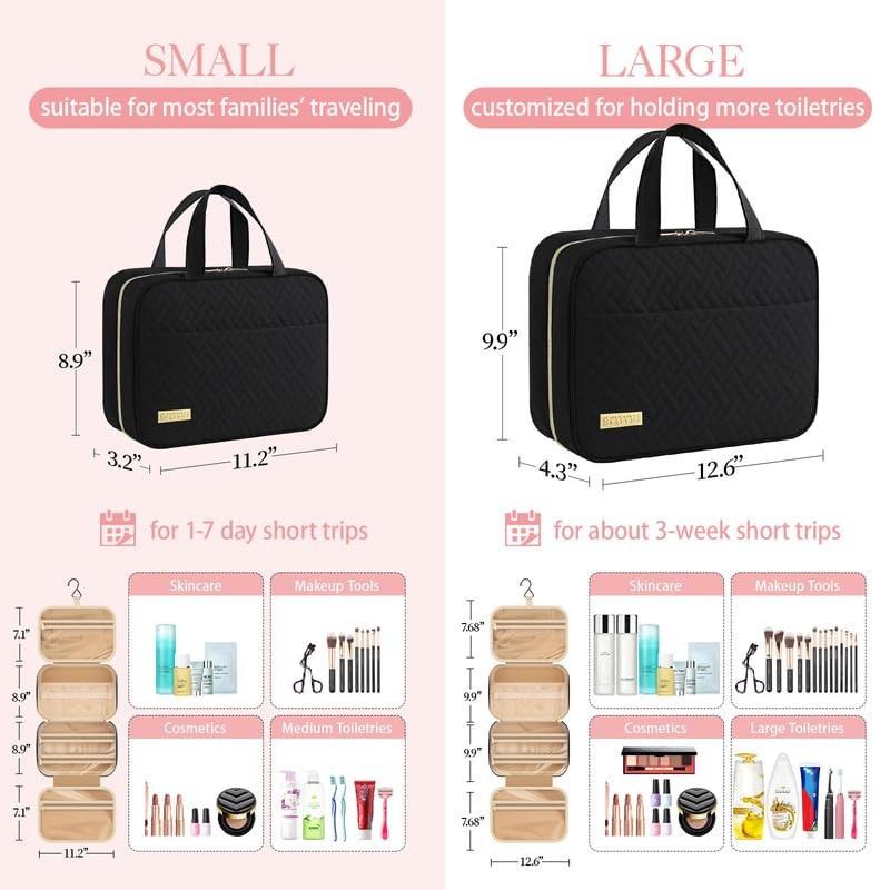 HOTOR Hanging Travel Toiletry Bag Women Men Essentials Black Medium,