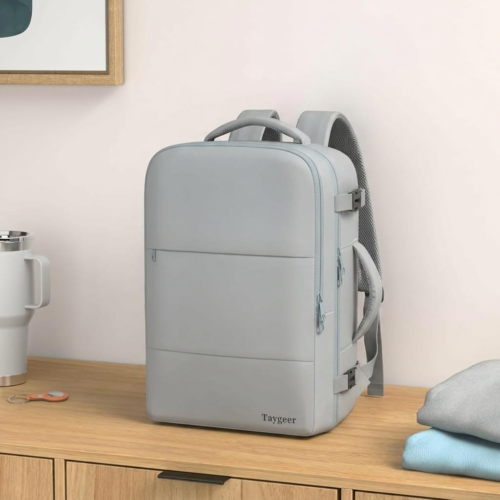 Grey Womens Travel Backpack, 15.6in Laptop Carry On Bag