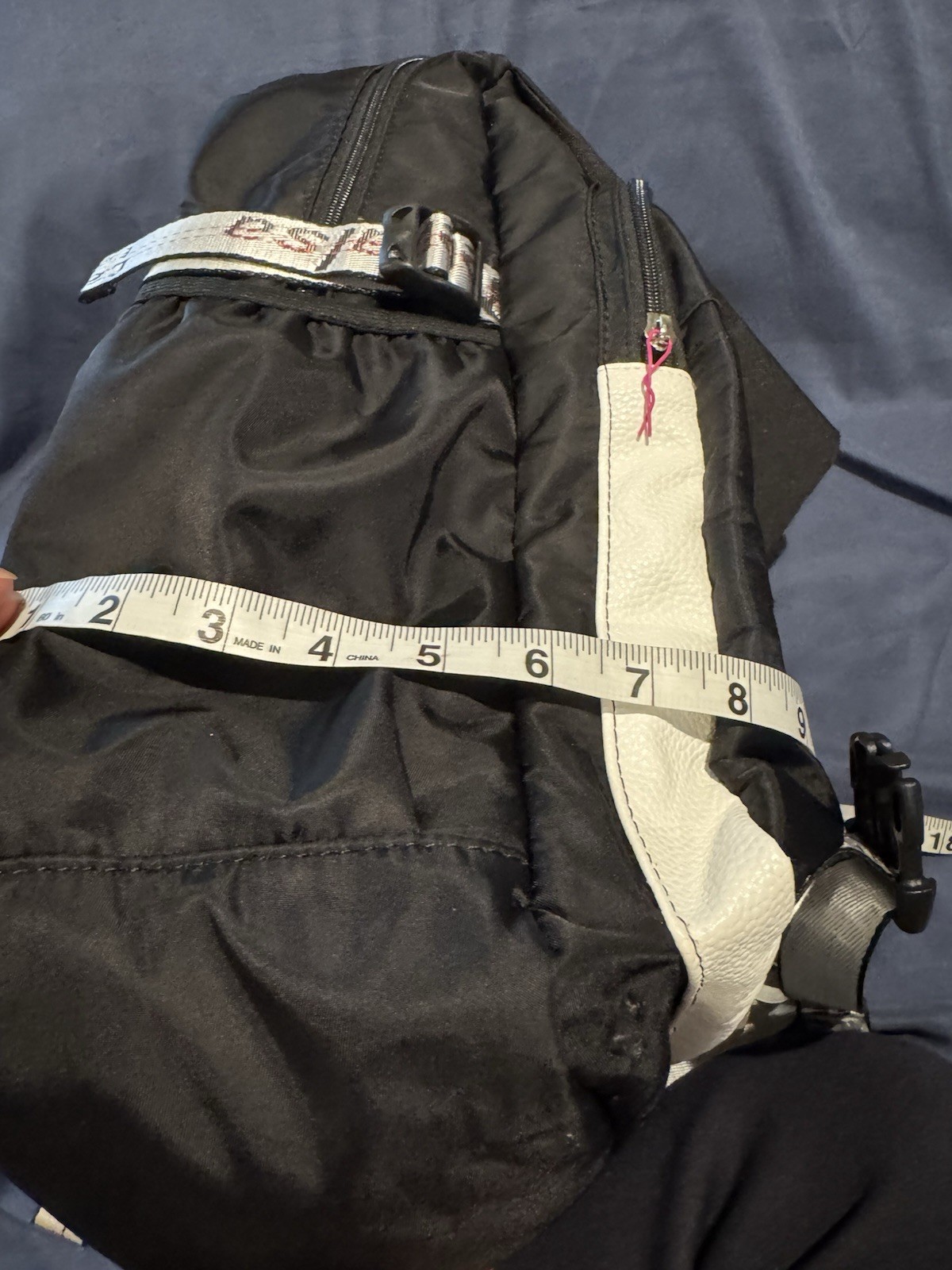 Bevalsa Black White Backpack with USB Port, Audio Pocket, Adjustable Straps