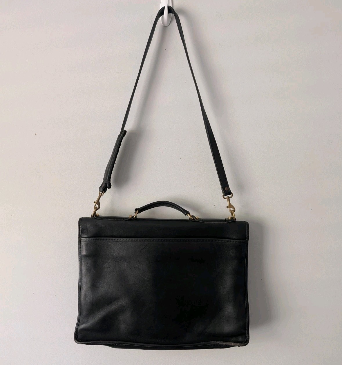 Vintage 90s Jack Georges USA Black Leather Briefcase Messenger Laptop Bag