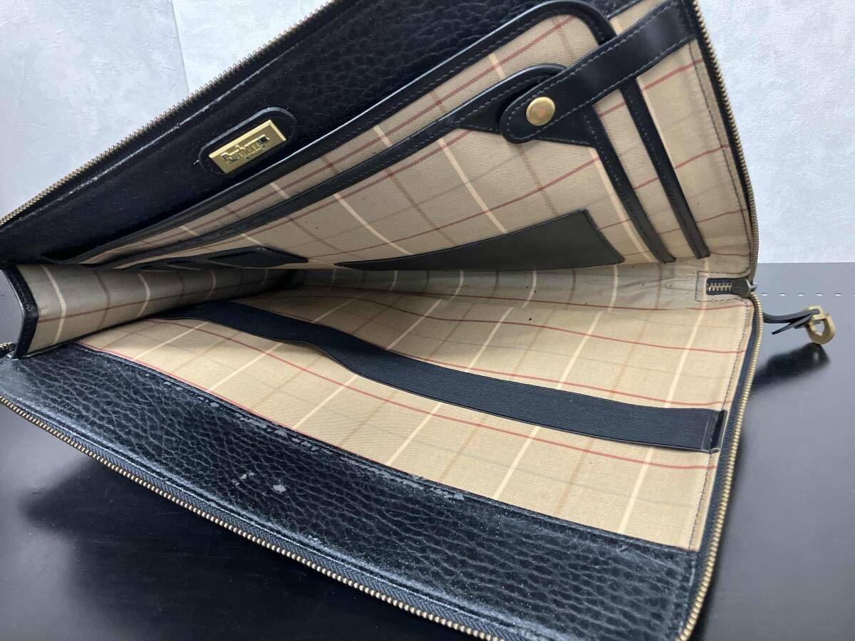 Authentic Burberrys Black Leather Second Bag 26x37cm Deterioration Damage