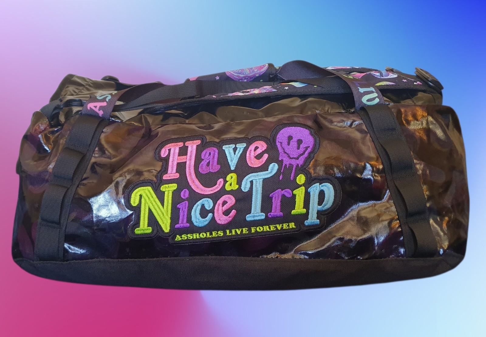 Assholes*s Live Forever “Have a Nice Trip” Duffle Bag – Black/Multicolor