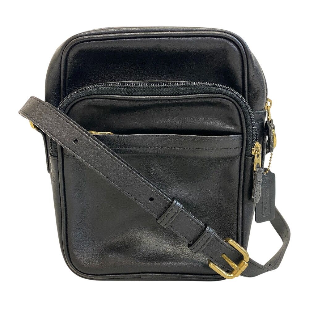 COACH Vintage Leather Shoulder Bag Men Black Crossbody with Charm