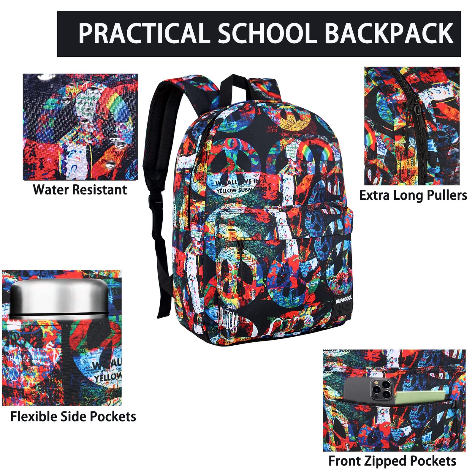 Casual Laptop Backpack Men Women School Boys Girls College Bookbag USB Peace
