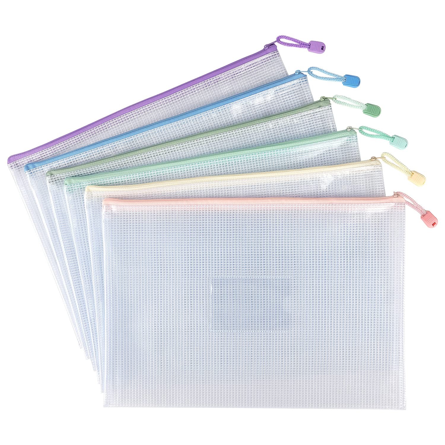 Tamaki 6 Pack Mesh Zipper Pouch with Label Pocket, Waterproof Zipper Bags, Docum