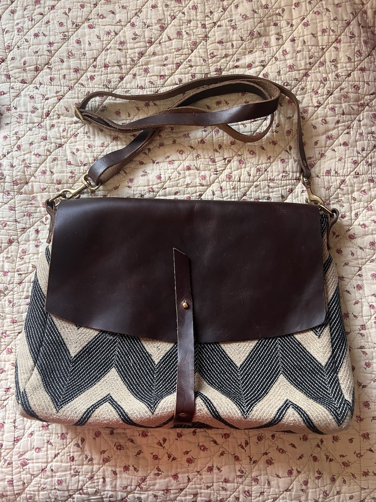 HORWEEN LEATHER AND FABRIC MESSENGER BAG